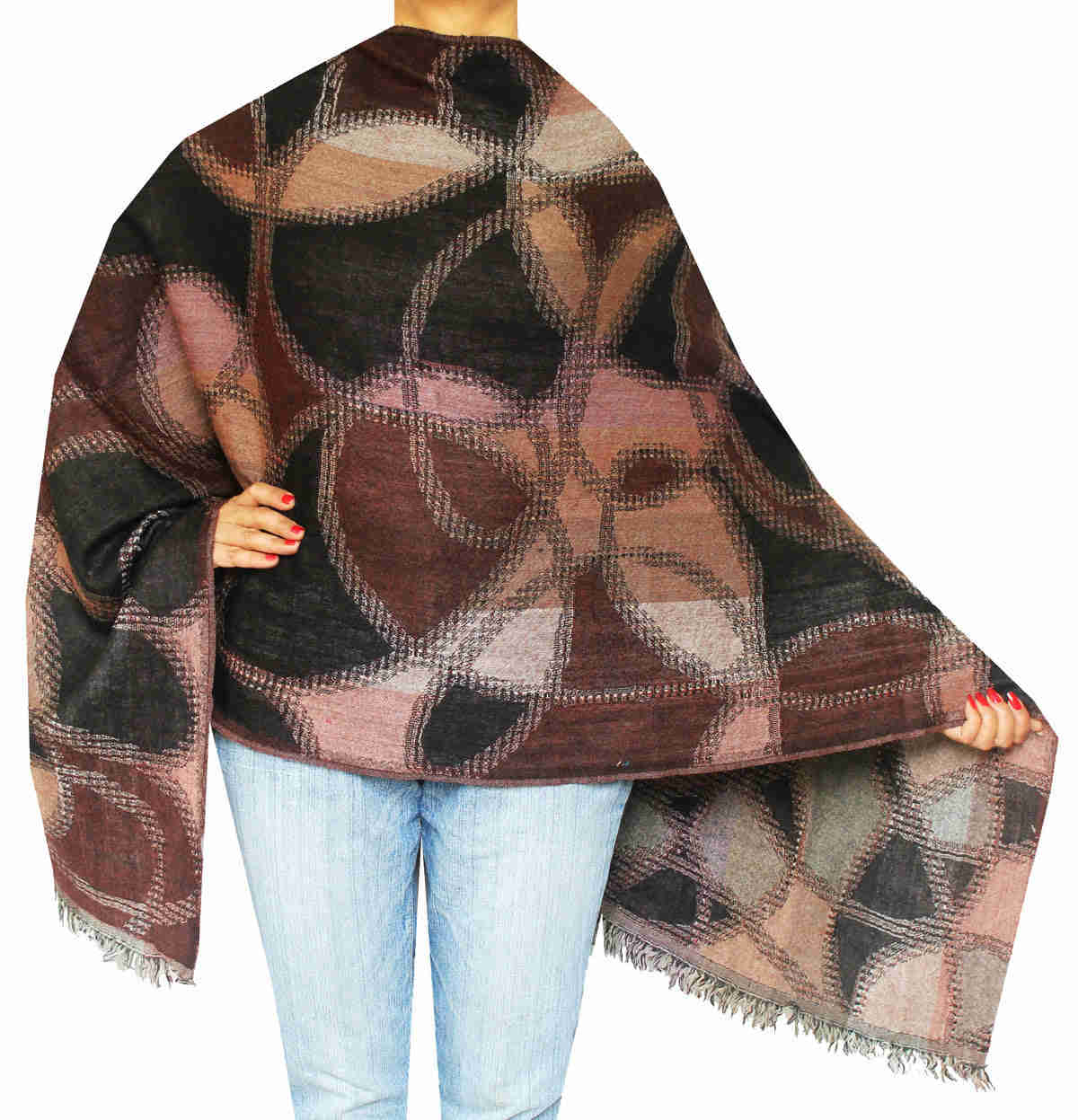 Handwoven Jamawar Wool Shawl Scarf - Reversible, 76 x 26 inches, Made in Kashmir