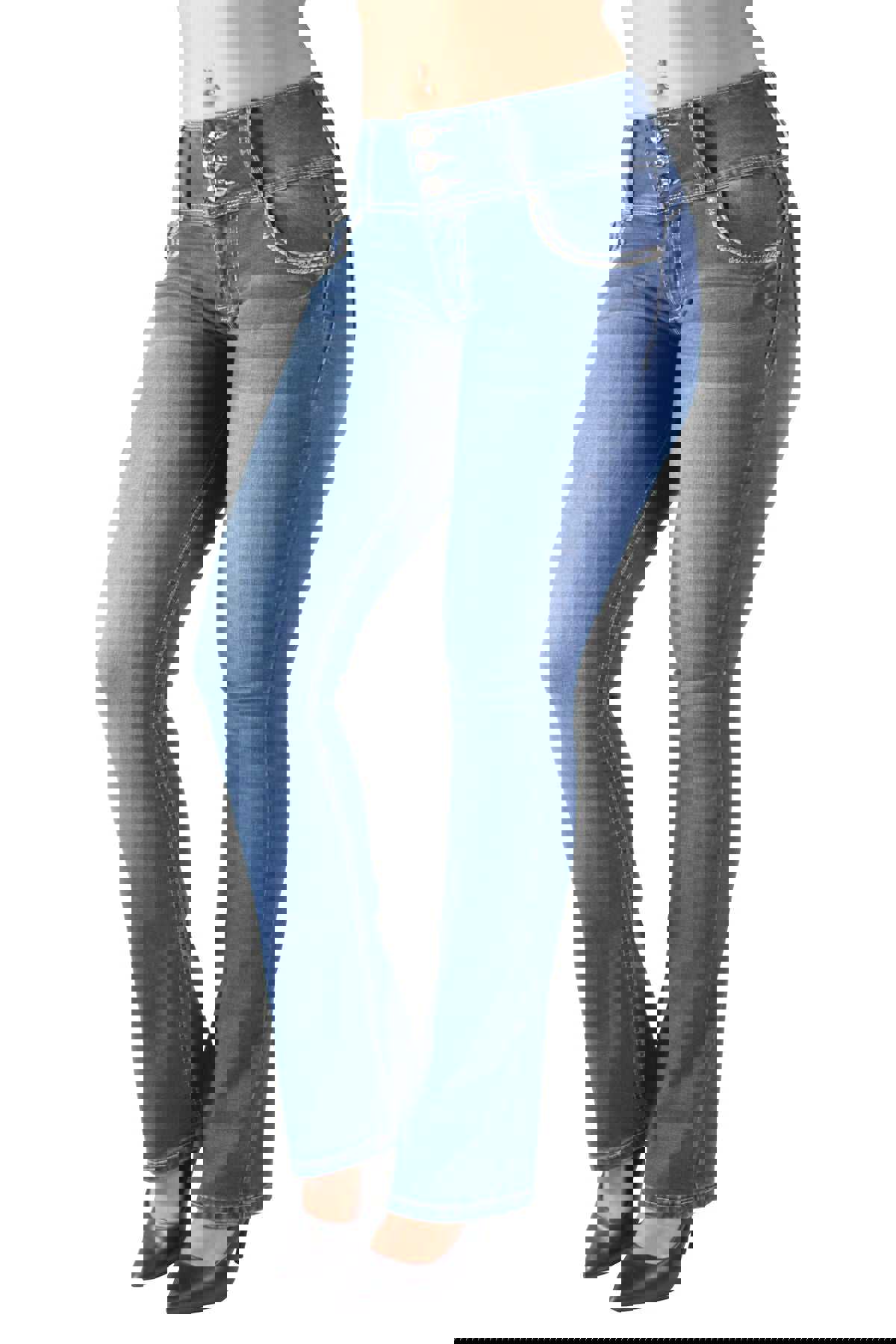 Colombian Design Butt Lift Push Up Mid Waist Boot Leg Jeans (DJ3763-BT)