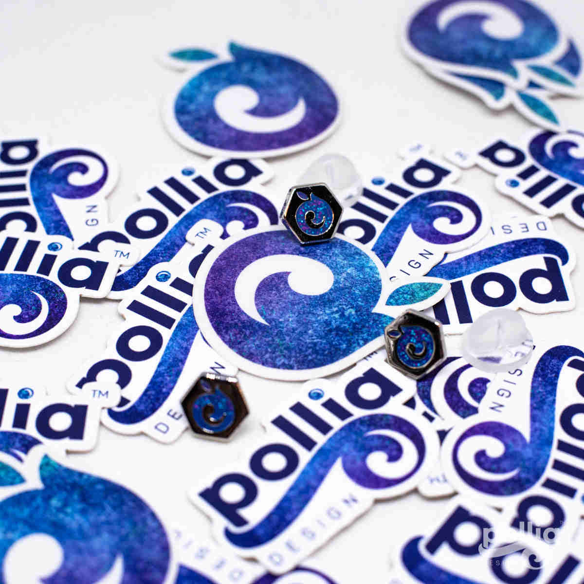 Pollia Design Brand Stickers and Mini-Pin Set