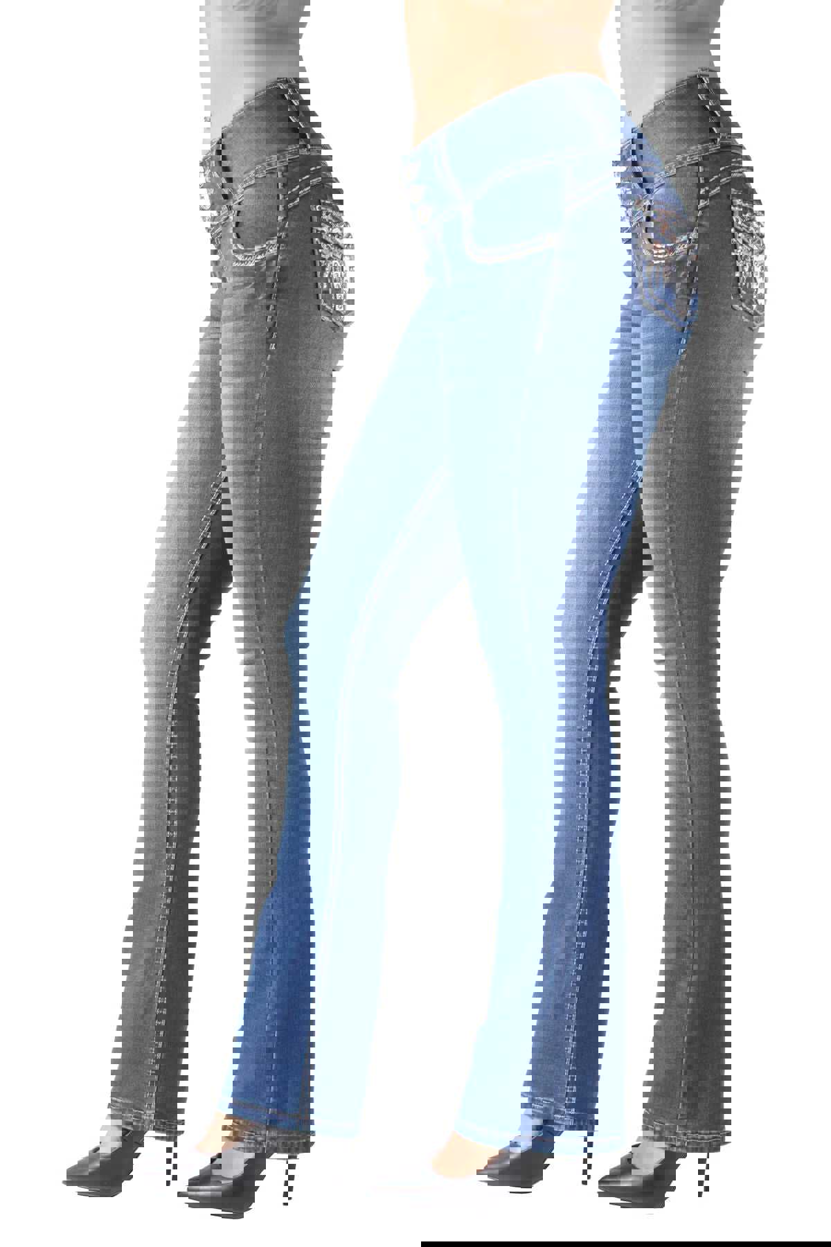 Colombian Design Butt Lift Push Up Mid Waist Boot Leg Jeans (DJ3763-BT)