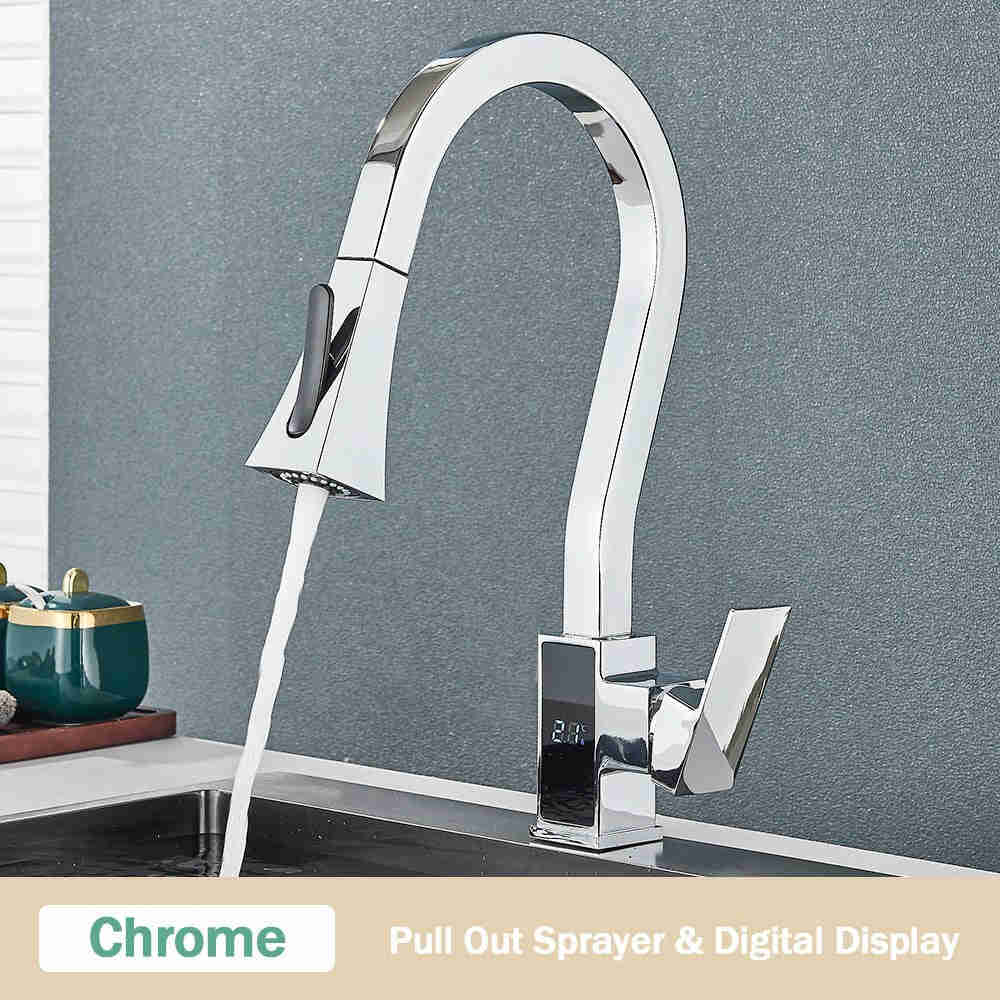 MIRODEMI® Pull Out Digital Temperature Display Flexible Kitchen Faucet