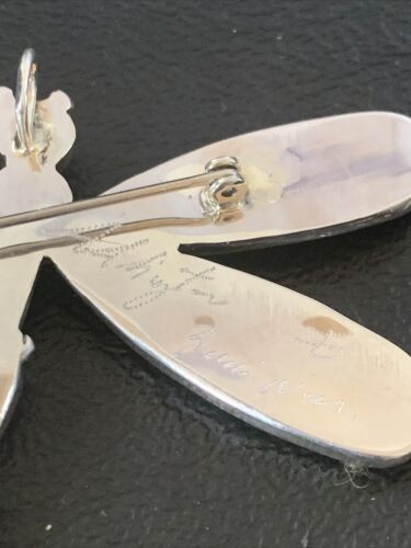 Handmade Zuni Coral Turquoise Inlay Dragonfly Sterling Silver Necklace Pendant