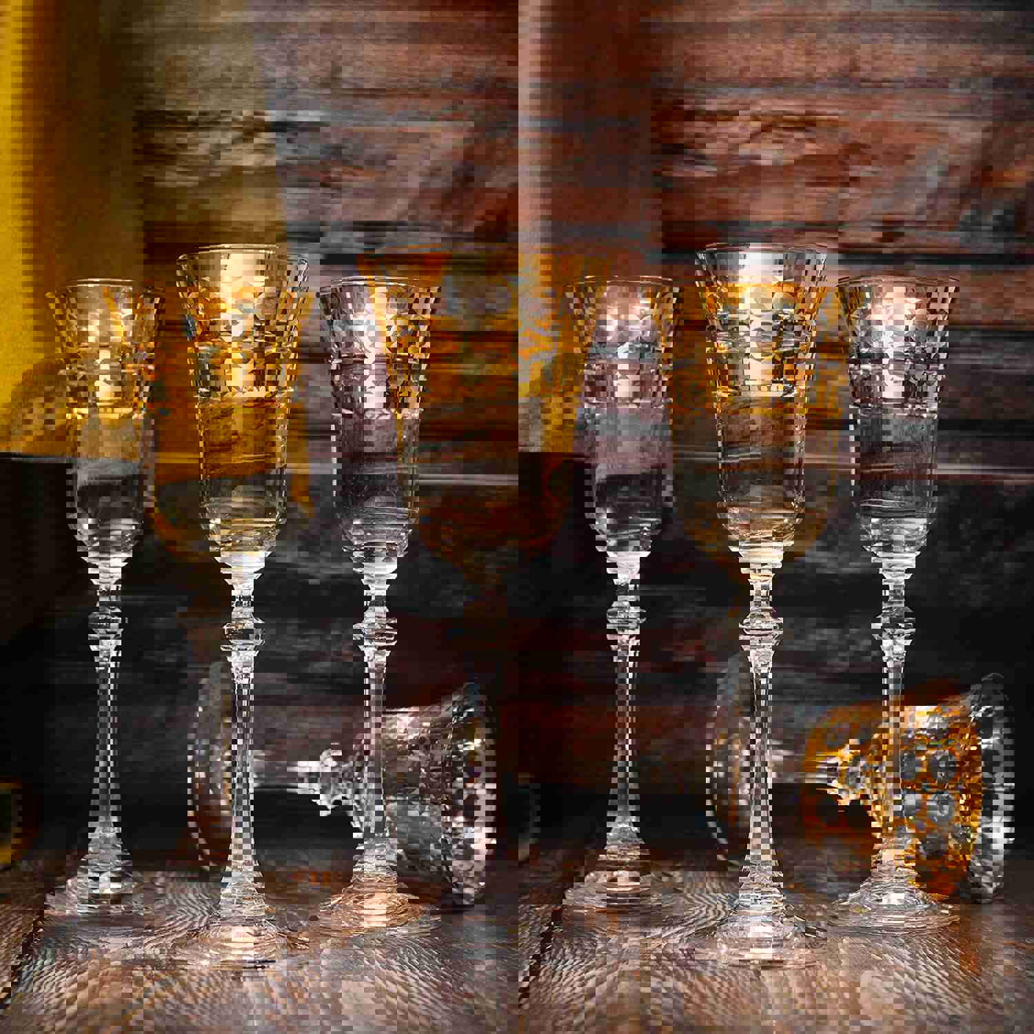 Crystal Gold Italian Design Red Wine Glasses Double-Row Gold - Set of 4