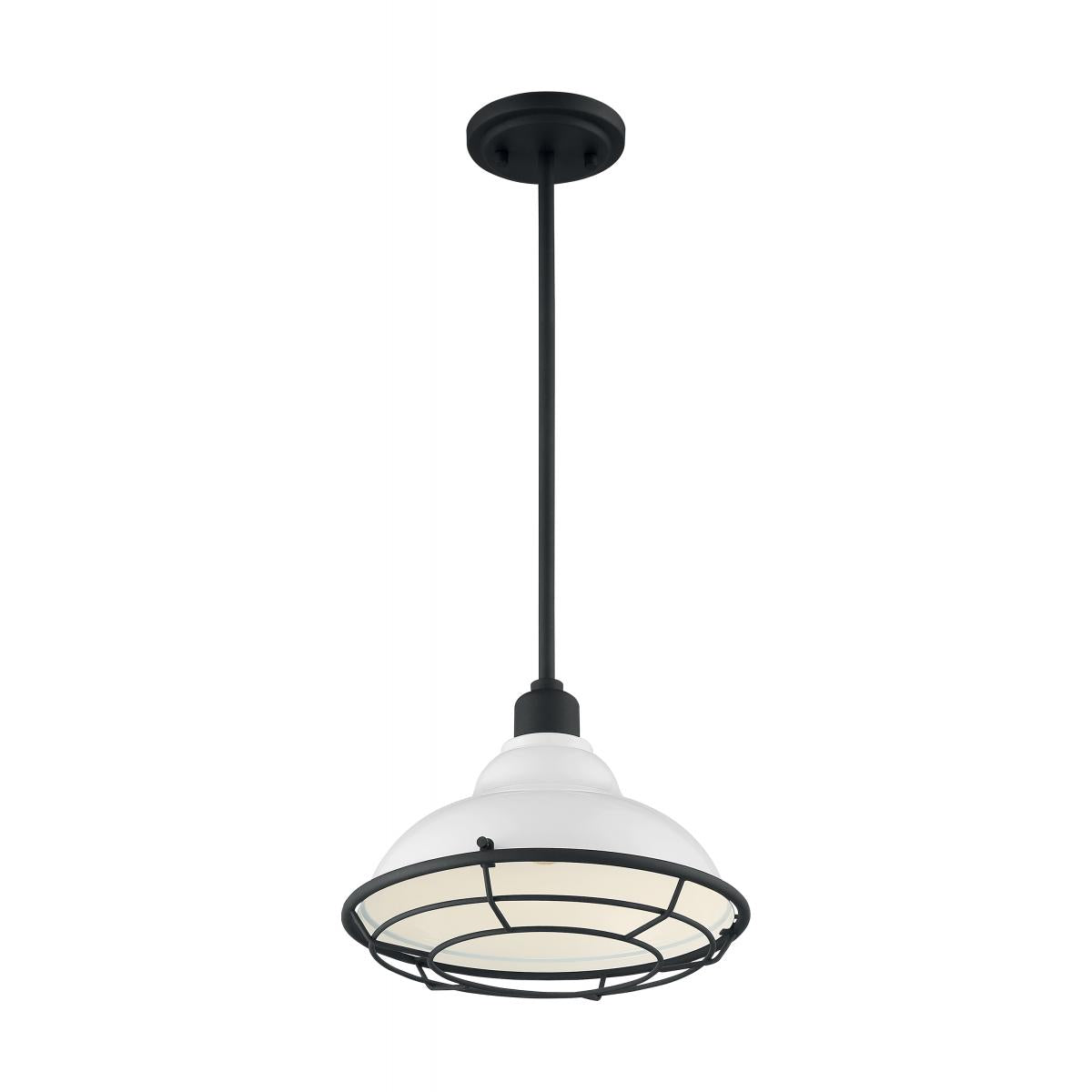 60-7024 NEWBRIDGE 1LT LARGE PENDANT - Gloss White and Black Accents Finish