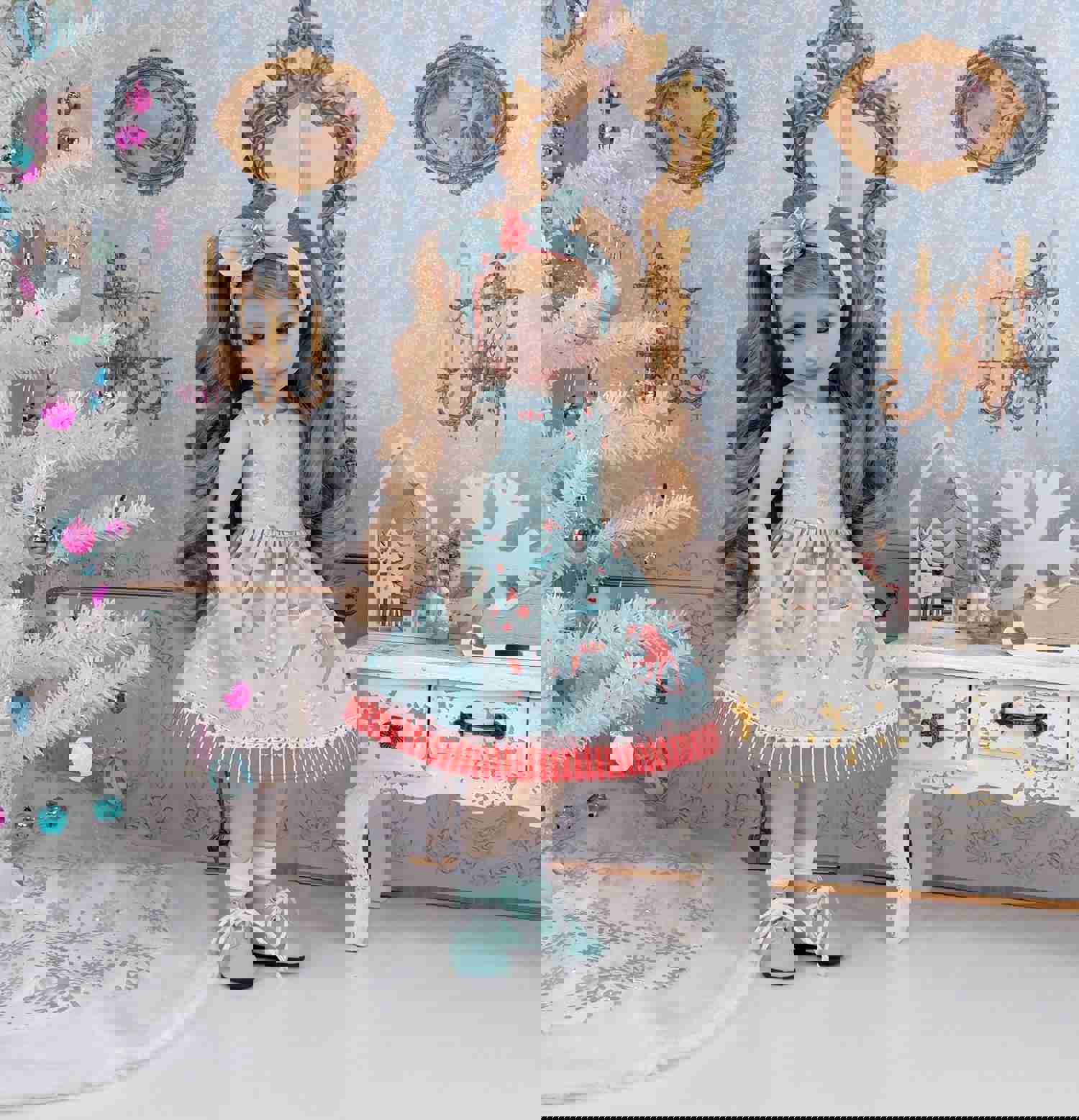 Coral Christmas Tree Dress with Boots for Ruby Red Fashion Friends Doll