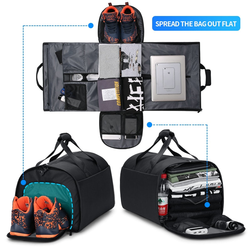 Large Capacity Duffle Bag with Shoe Compartment for Men - 57L Travel Suit Luggage