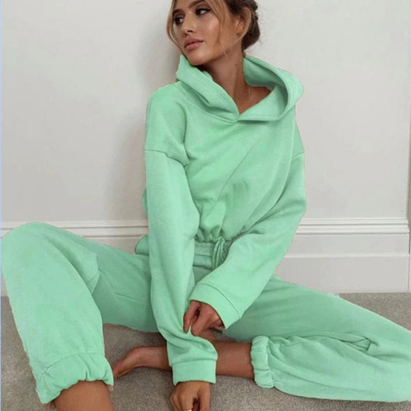 Long Sleeved Cropped Hoodie and Long Sweatpants with Pockets Set