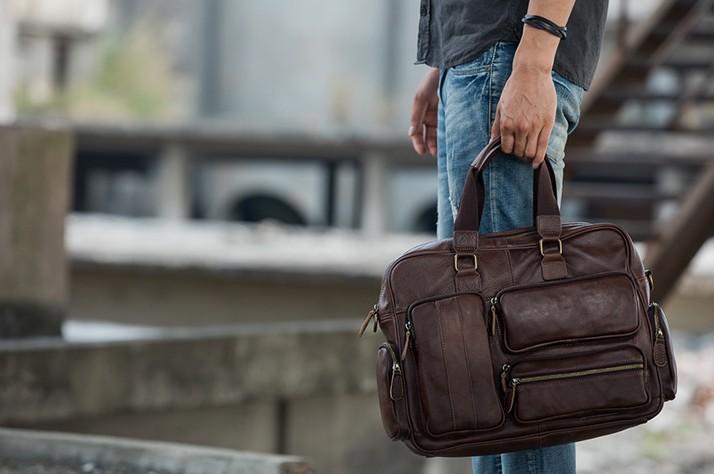 Leather Mens Large Briefcase Work Bag Travel Business Bag