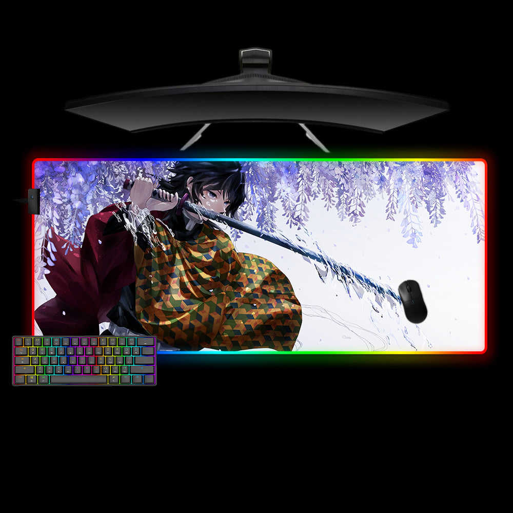Demon Slayer Giyu Water Design RGB Gaming Mouse Pad with LED Strip