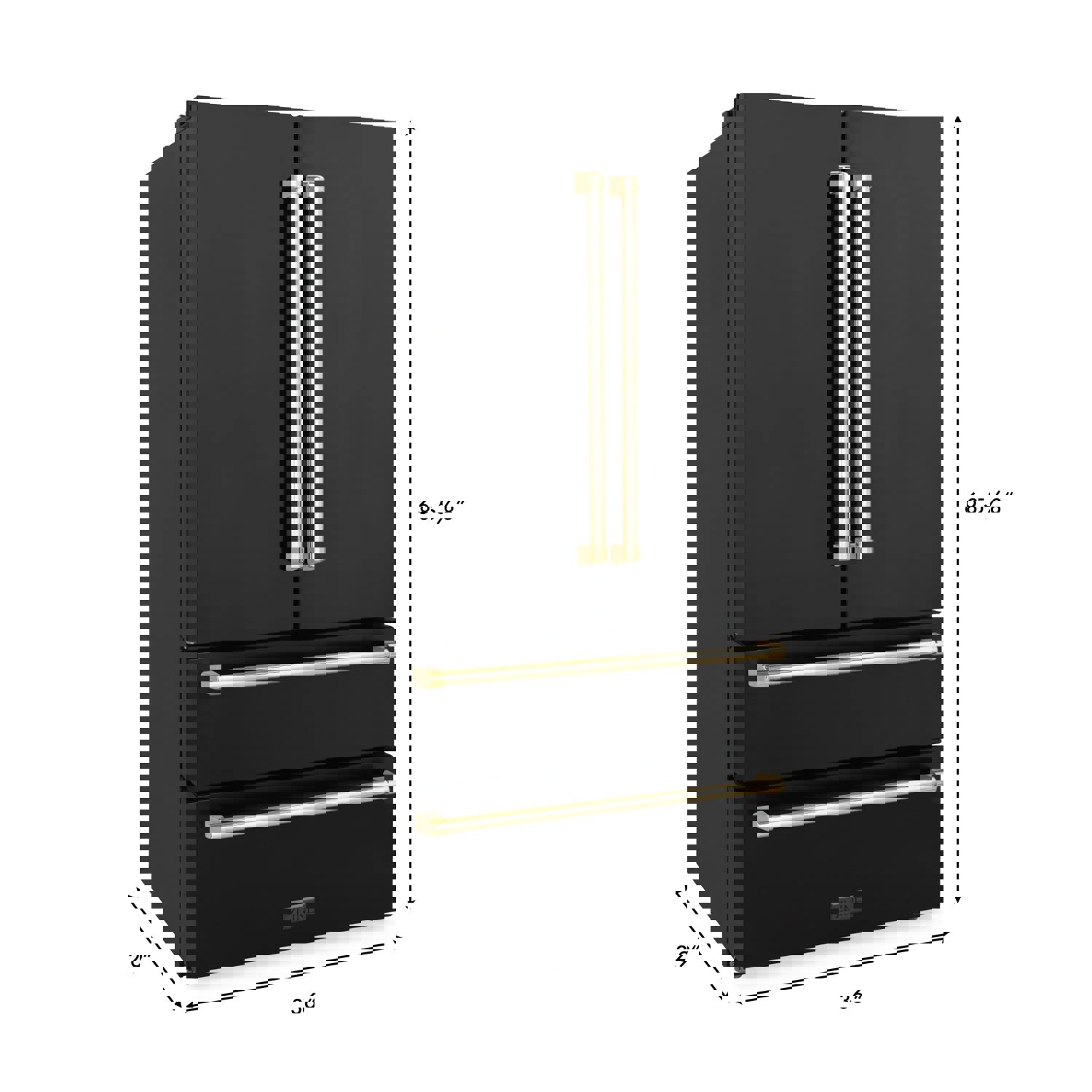 ZLINE 36 Autograph Edition 22.5 cu. ft Freestanding French Door Refrigerator with Ice Maker in Fingerprint Resistant Black Stainless Steel