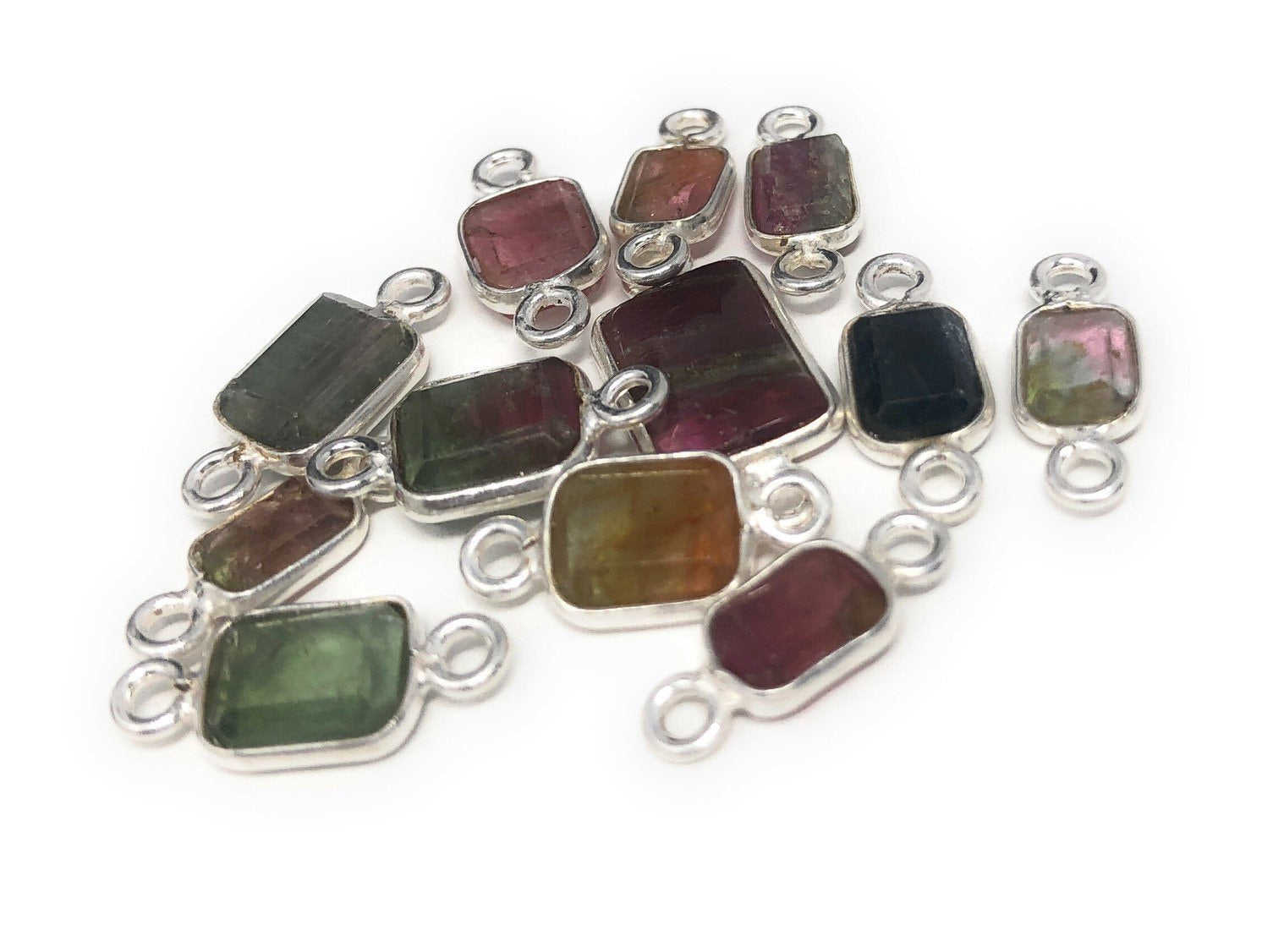 6 Pcs Natural Tourmaline Gemstone Connectors for DIY Jewelry Making
