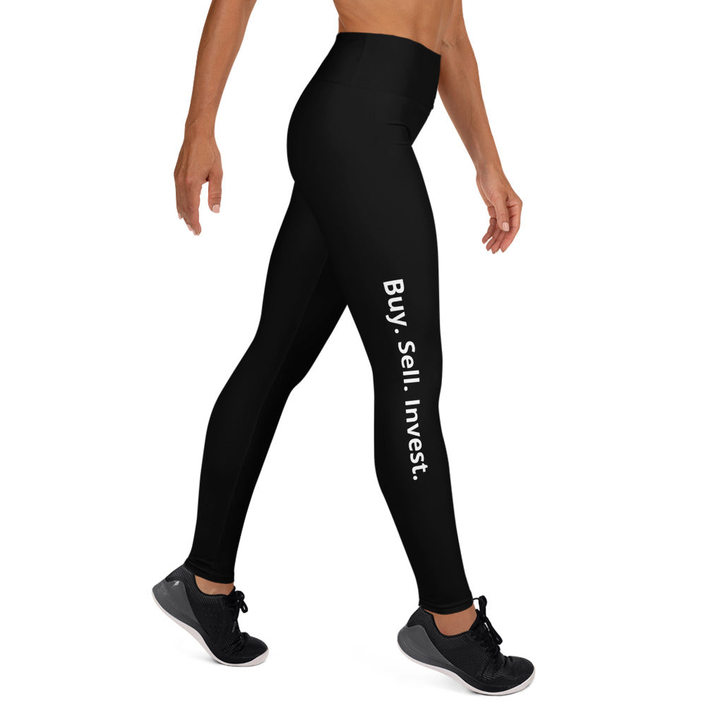 Black Buy. Sell. Invest. High Waist Yoga Leggings