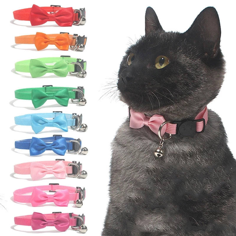 Adjustable Nylon Pet Collar with Bow for Cats and Small Dogs