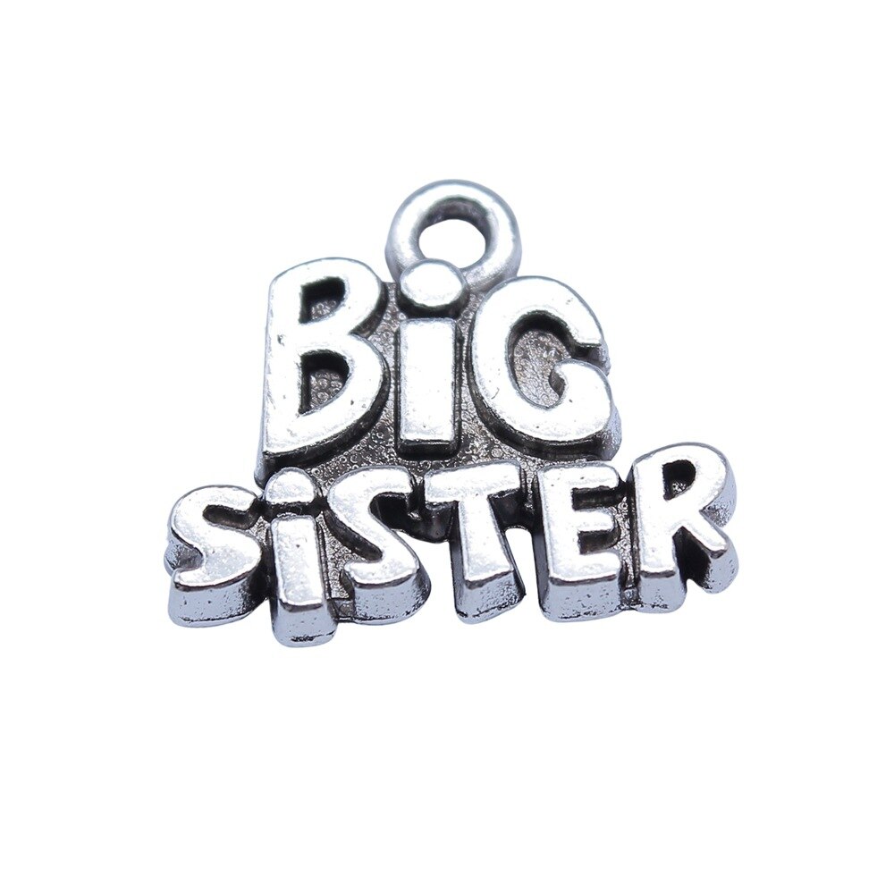 WYSIWYG 10pcs 16x19mm Antique Silver Color Big Sister Charms Pendant For DIY Jewelry Making