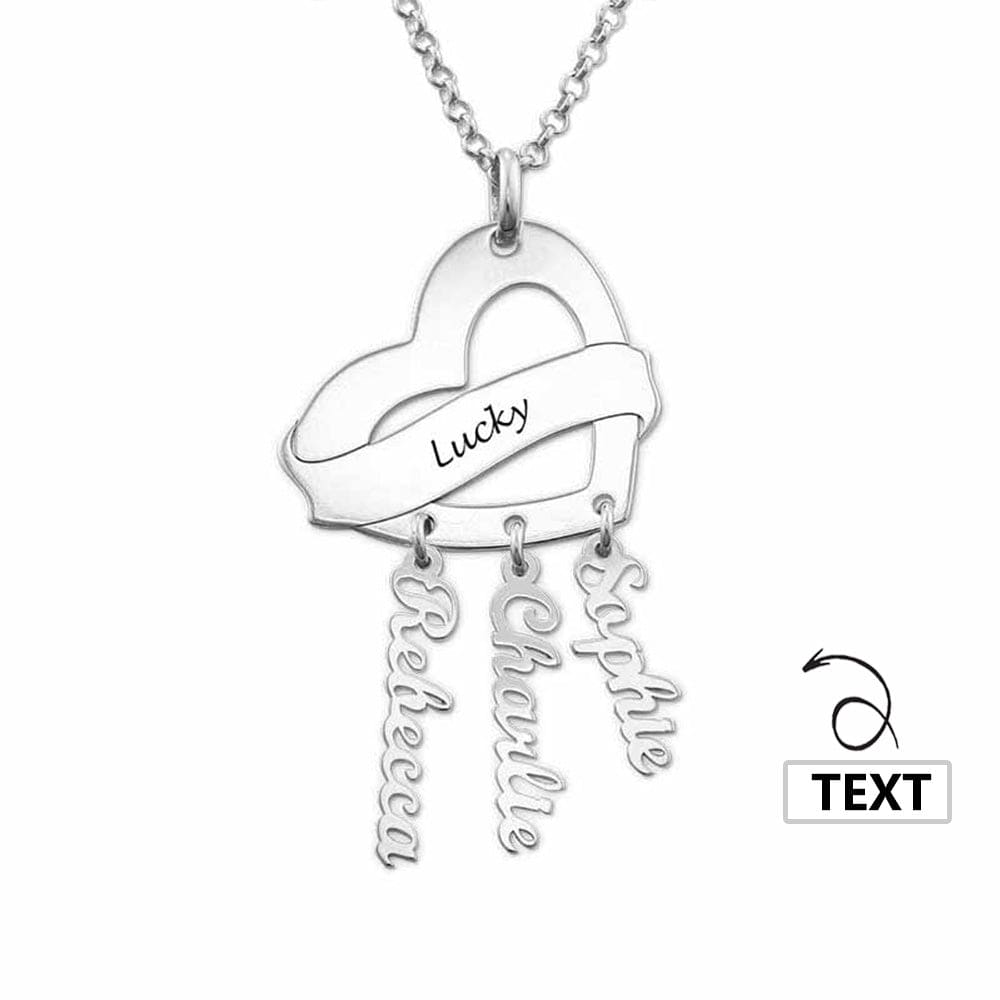Custom Text Heart Shaped Pendant Necklace - Personalized Silver Name Jewelry for Mother's Day Gift