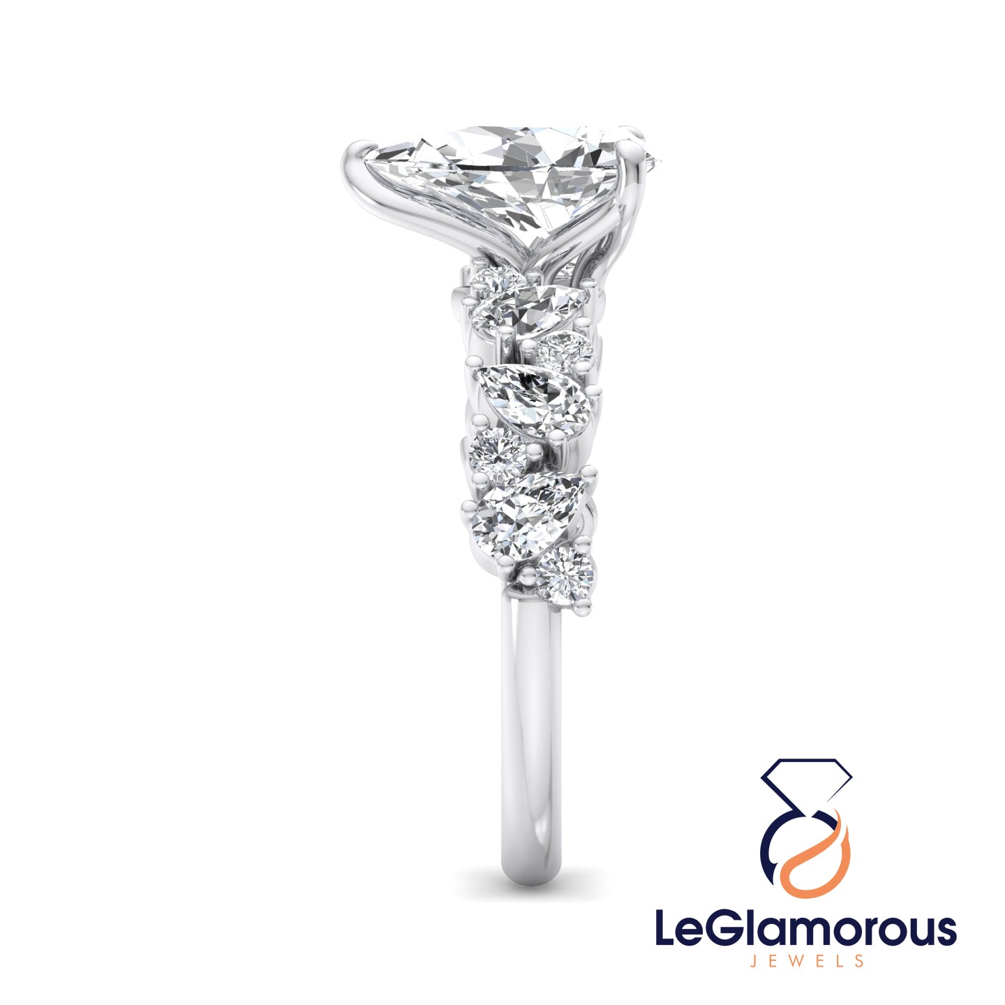 Pear Cut Pave Style Lab Grown Diamond Engagement Ring
