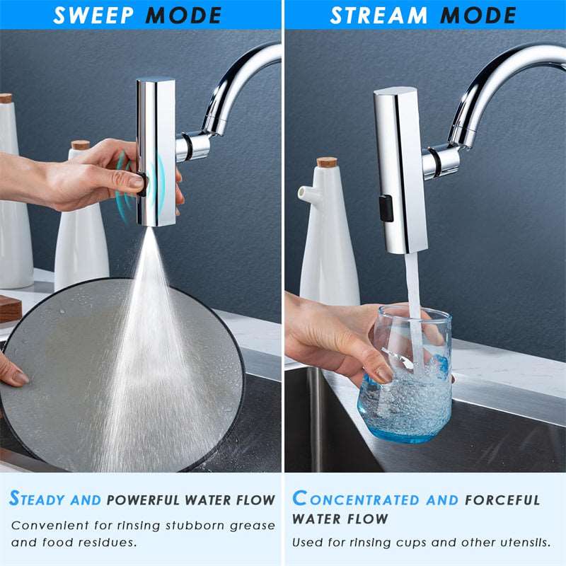 Splash-Proof Universal Rotating Bubbler Kitchen Faucet with Multifunctional Nozzle