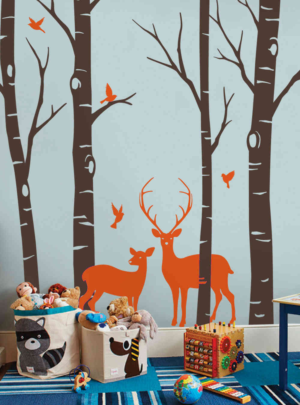 Birch Tree with Deer and Bird Wall Decals - Customizable Home Decor