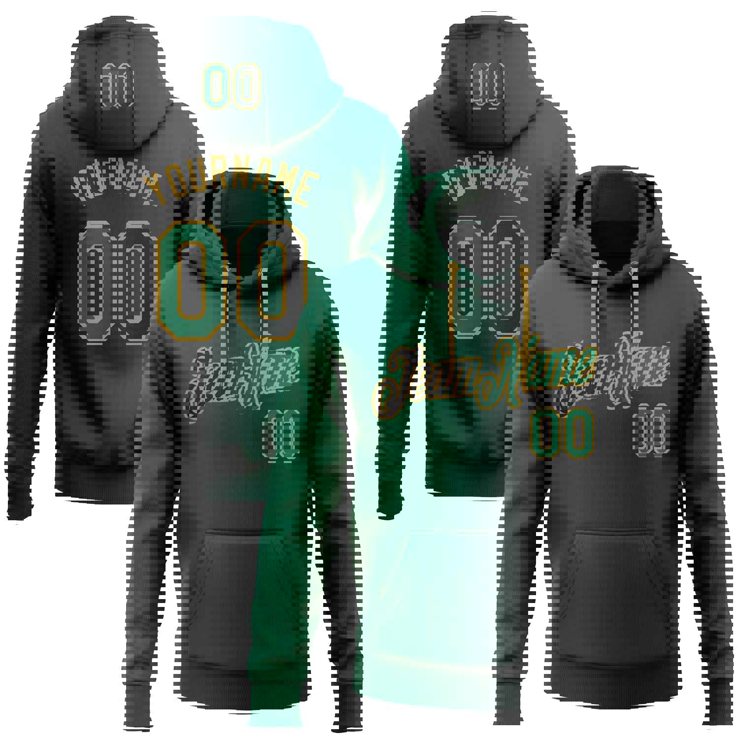Custom Stitched Black Kelly Green-Old Gold Gradient Fashion Sports Pullover Sweatshirt Hoodie