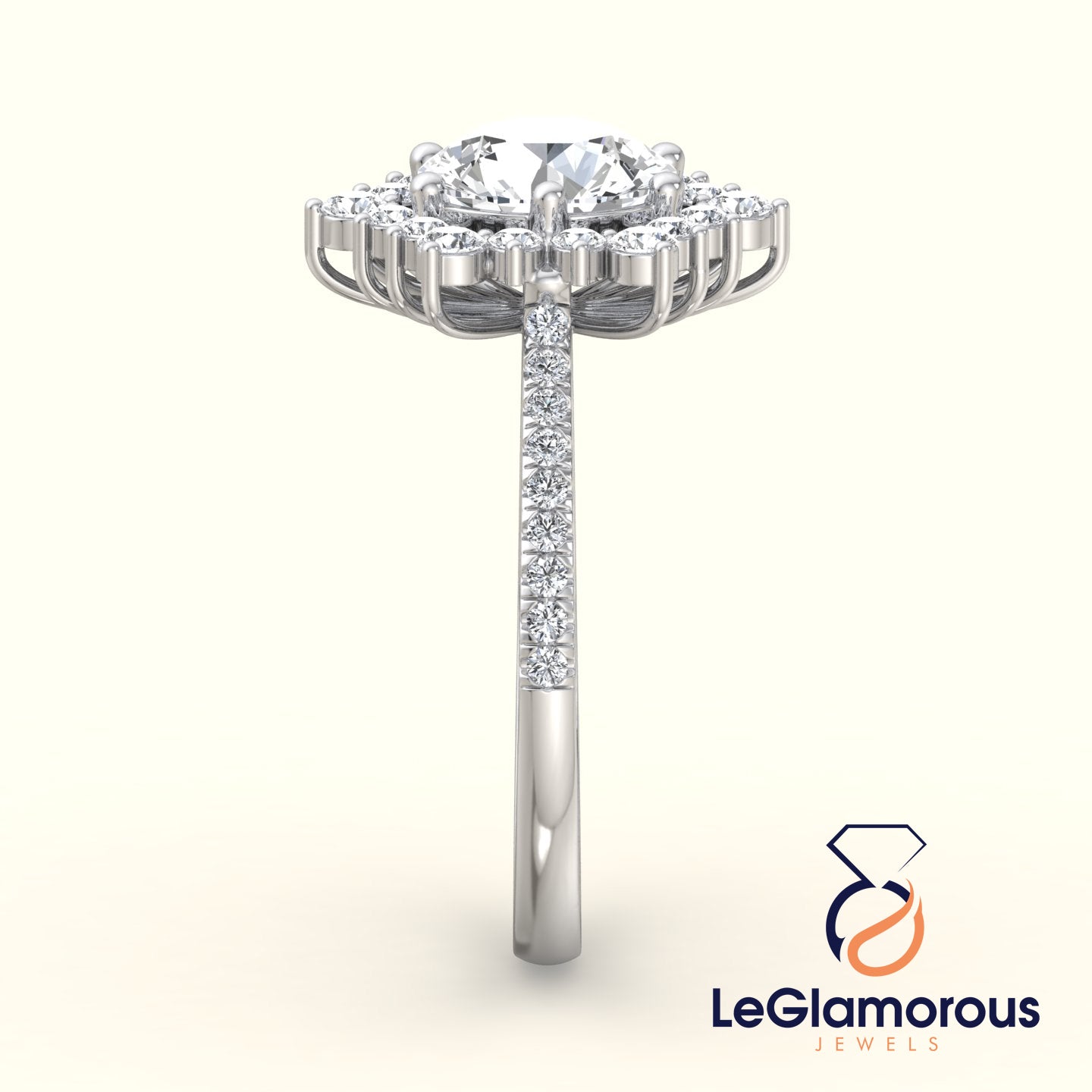 1.50 Carat Round Cut Halo Lab Grown Diamond Engagement Ring - IGI Certified