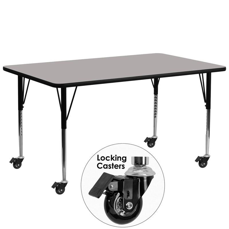 Flash Furniture Mobile 30W x 72L Rectangular Grey HP Laminate Activity Table