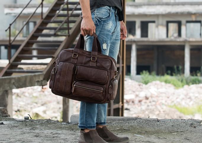 Leather Mens Large Briefcase Work Bag Travel Business Bag