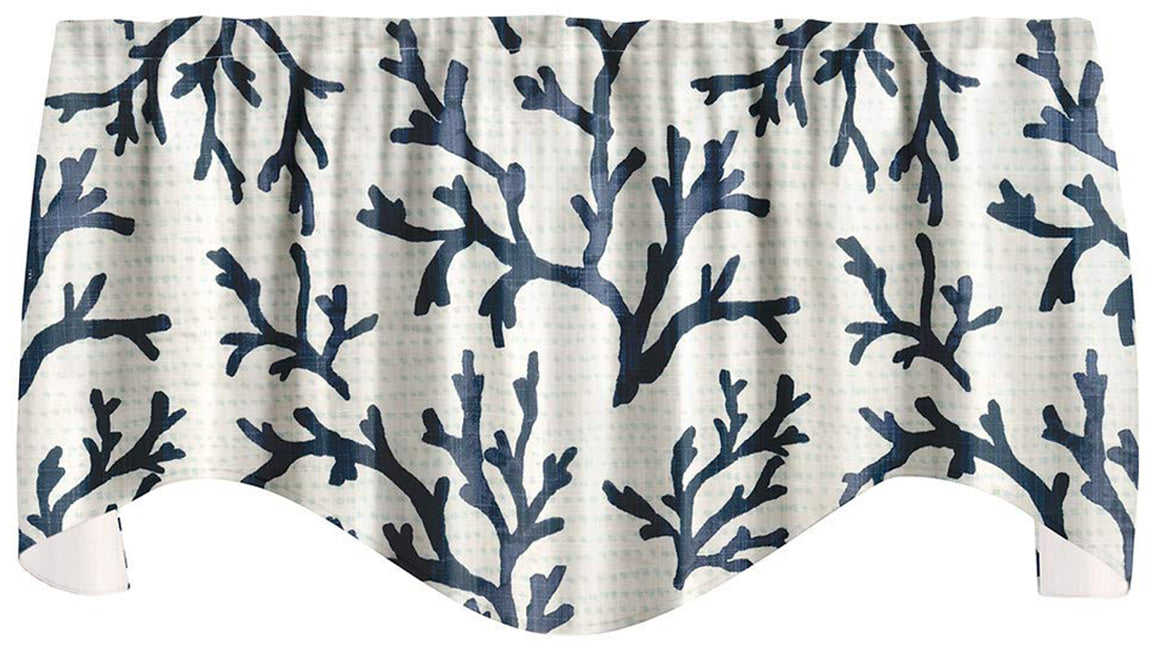 Navy Blue Cotton Lined Adjustable Swag Valance Curtains for Kitchen, Living Room, Bathroom, or Bedroom - 53" x 18"