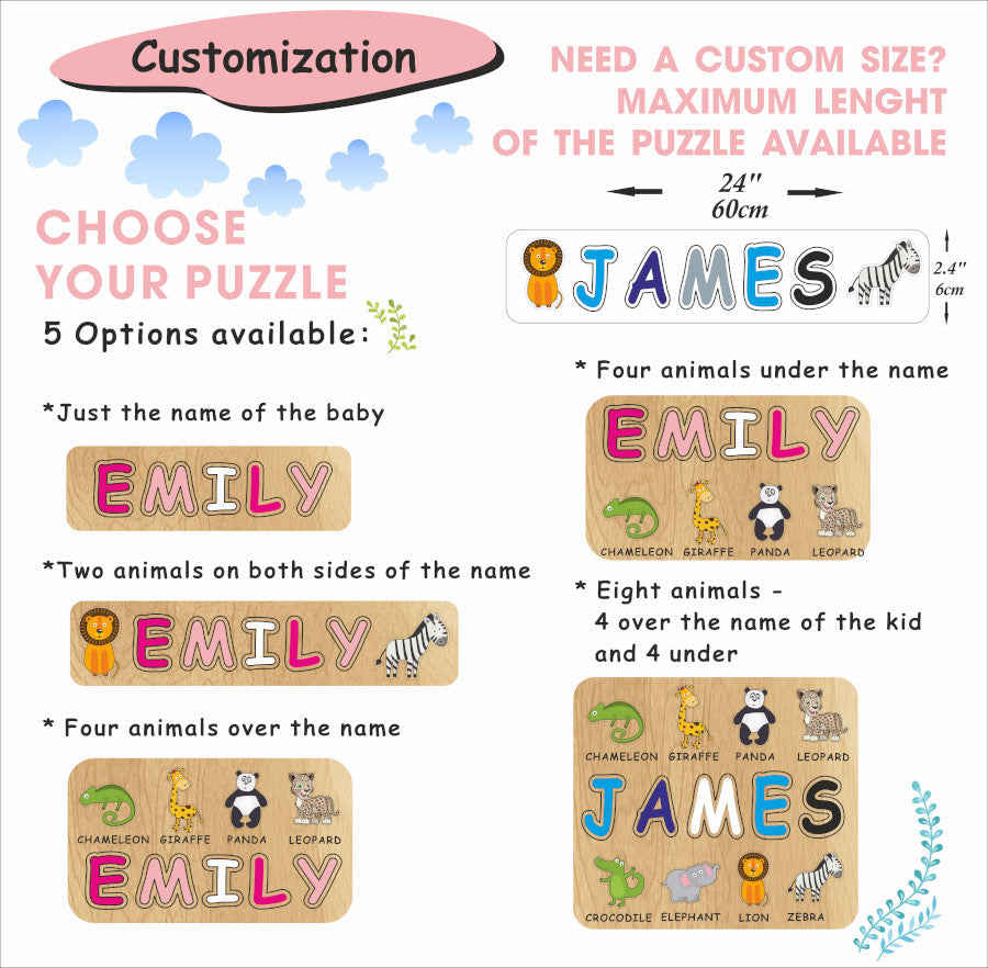 Wooden Name Puzzle - Personalized Farm Animals Gift for Kids