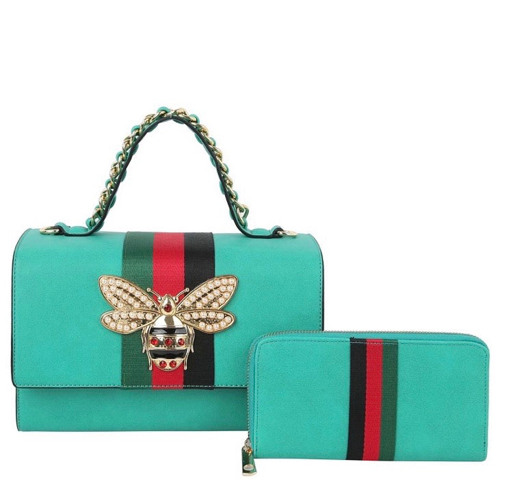 Queen Bee Boxy Leather Handbag/Wallet Set