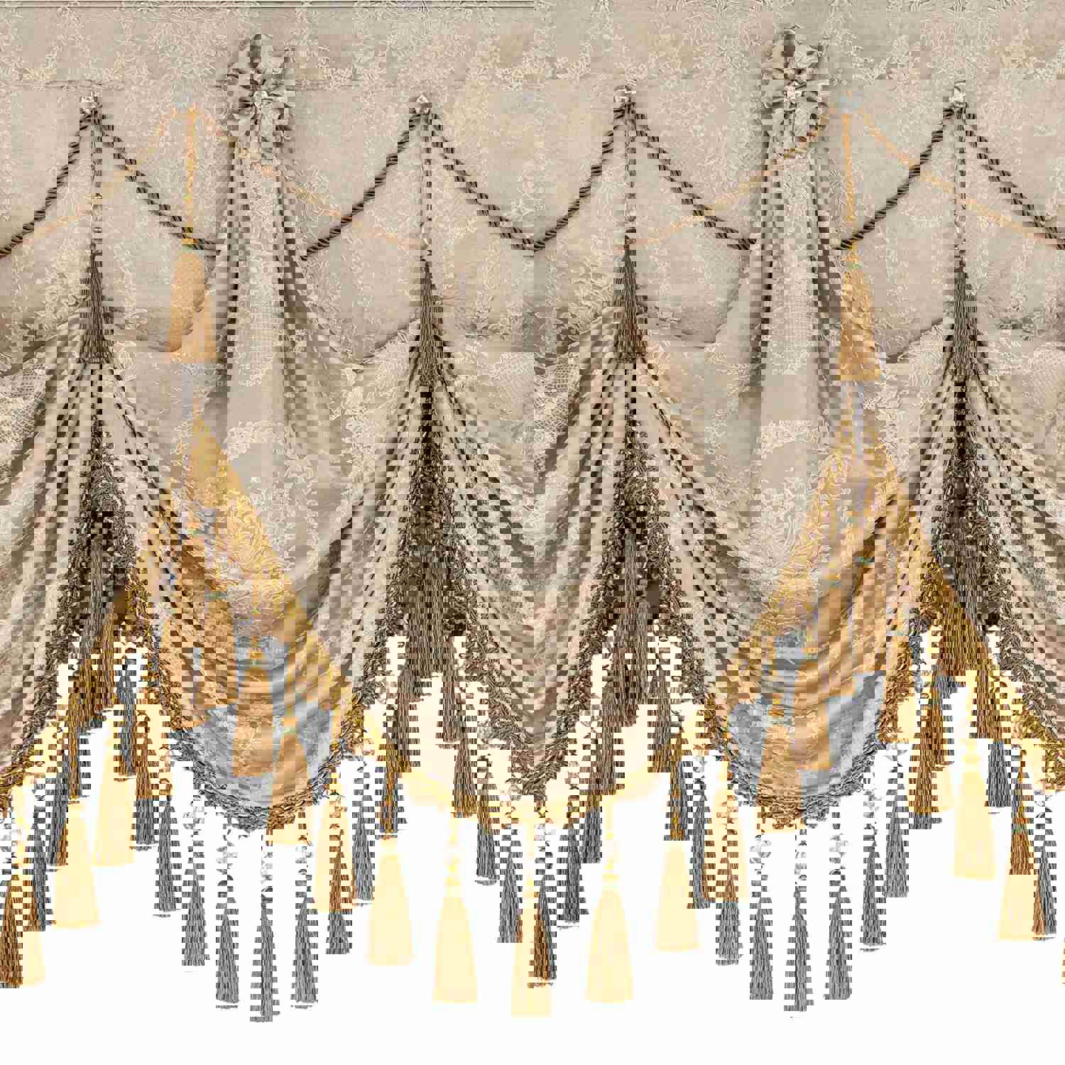 Palace Swag Valance - Elegant Sand Jacquard Fabric Window Treatment