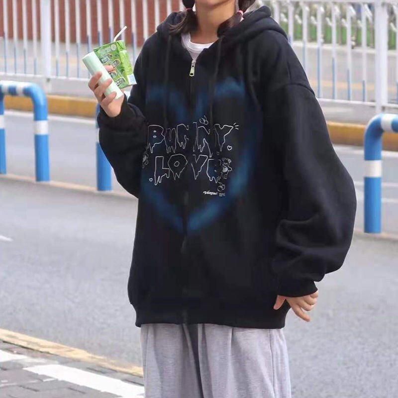Women's Zip Up Hoodie - Goth Punk Pocket Print Long Sleeve Jacket