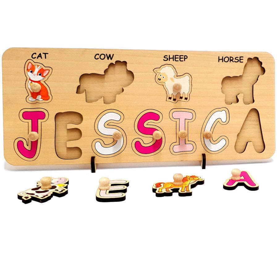 Wooden Name Puzzle - Personalized Farm Animals Gift for Kids