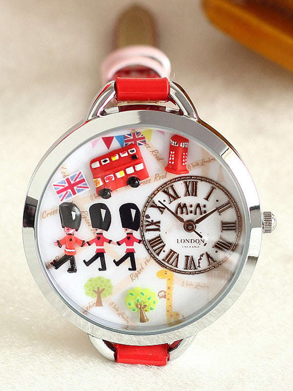 One day in London Mini Watch with Handmade Polymer Clay Figures