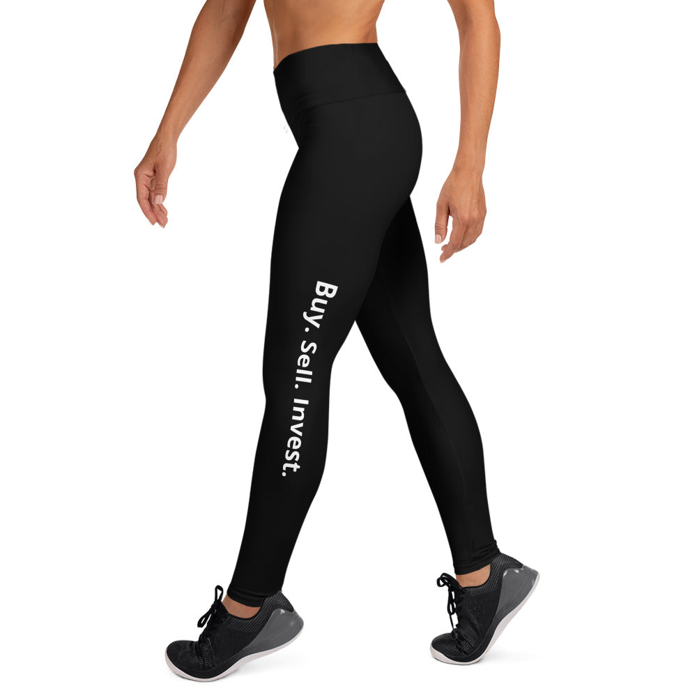Black Buy. Sell. Invest. High Waist Yoga Leggings