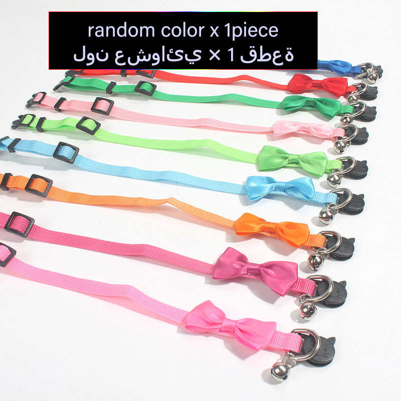 Adjustable Nylon Pet Collar with Bow for Cats and Small Dogs