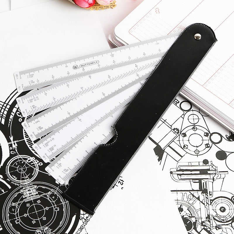 Multi-function Fan-shaped Scale Folding Fan Drawing Ruler for Architectural and Clothing Design