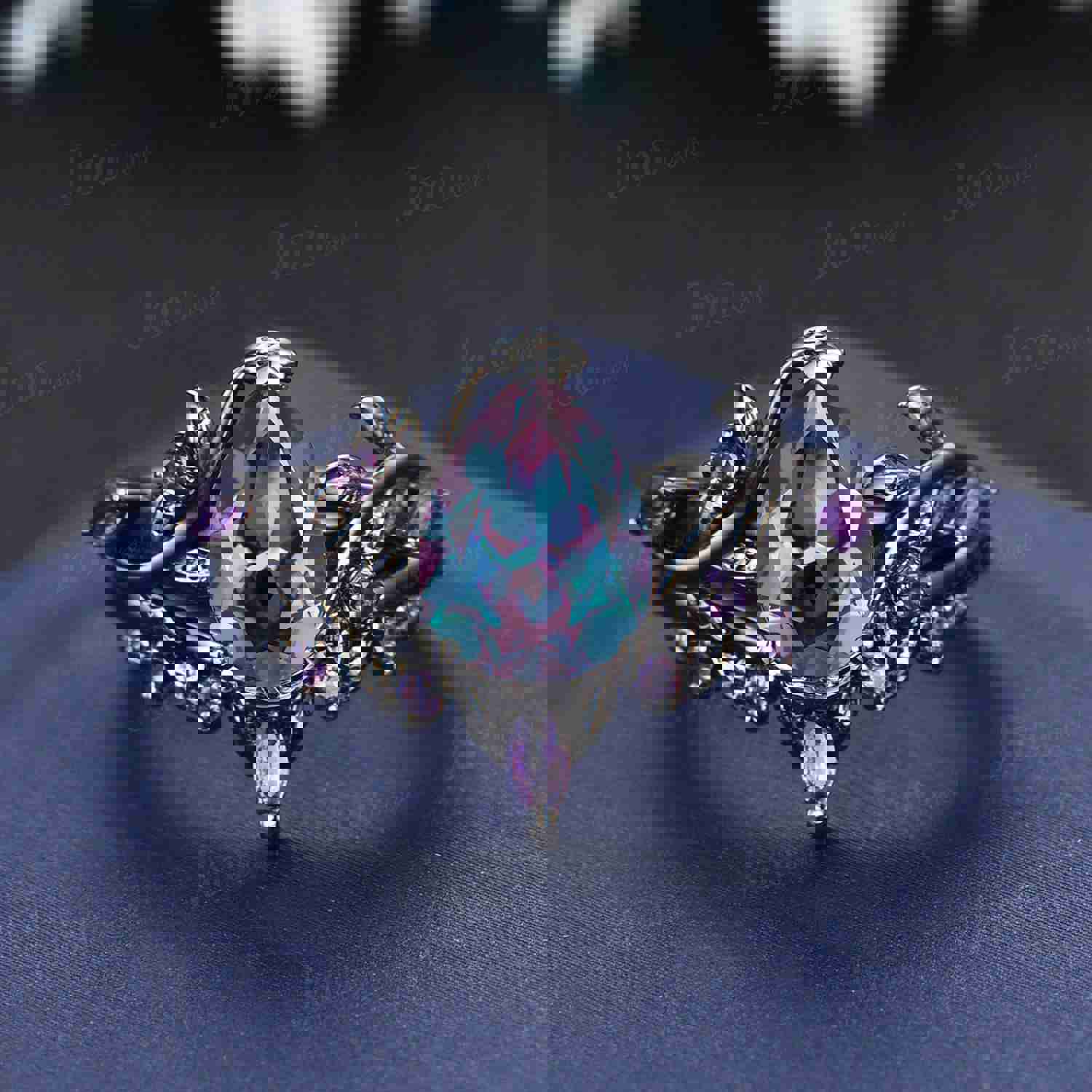 Gothic 14K Black Gold Color-Change Alexandrite Amethyst Bridal Set Nature Inspired Pear Wedding Ring Set for Women Unique Anniversary Gifts