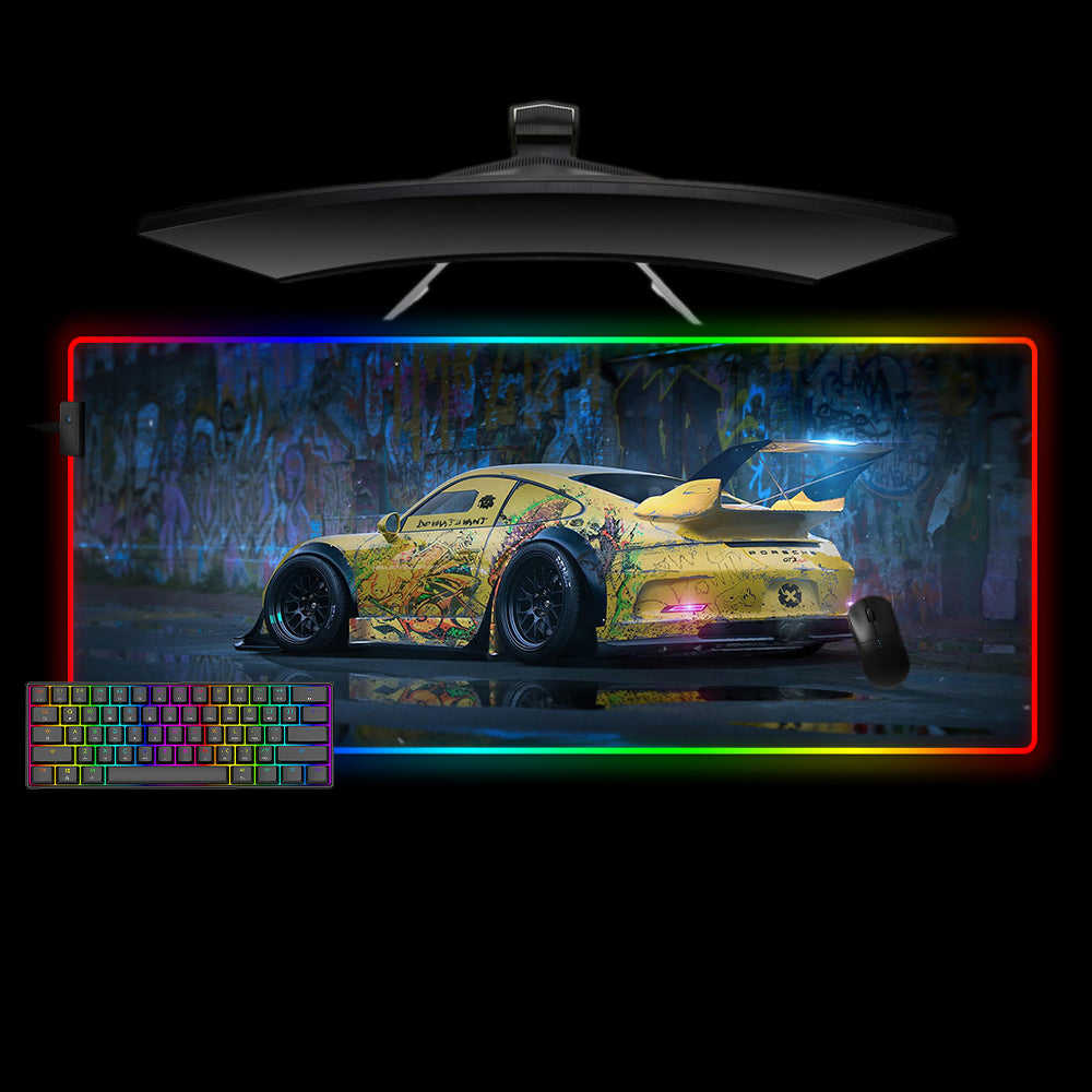 Graffiti 911 Design RGB Gaming Mouse Pad with LED Strip - M-XXL Size