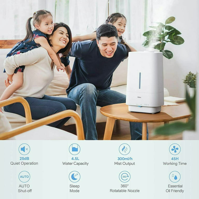 Cool Mist Humidifier with Large 4.5L Capacity, Built-In Night Light & Essential Oil Diffuser
