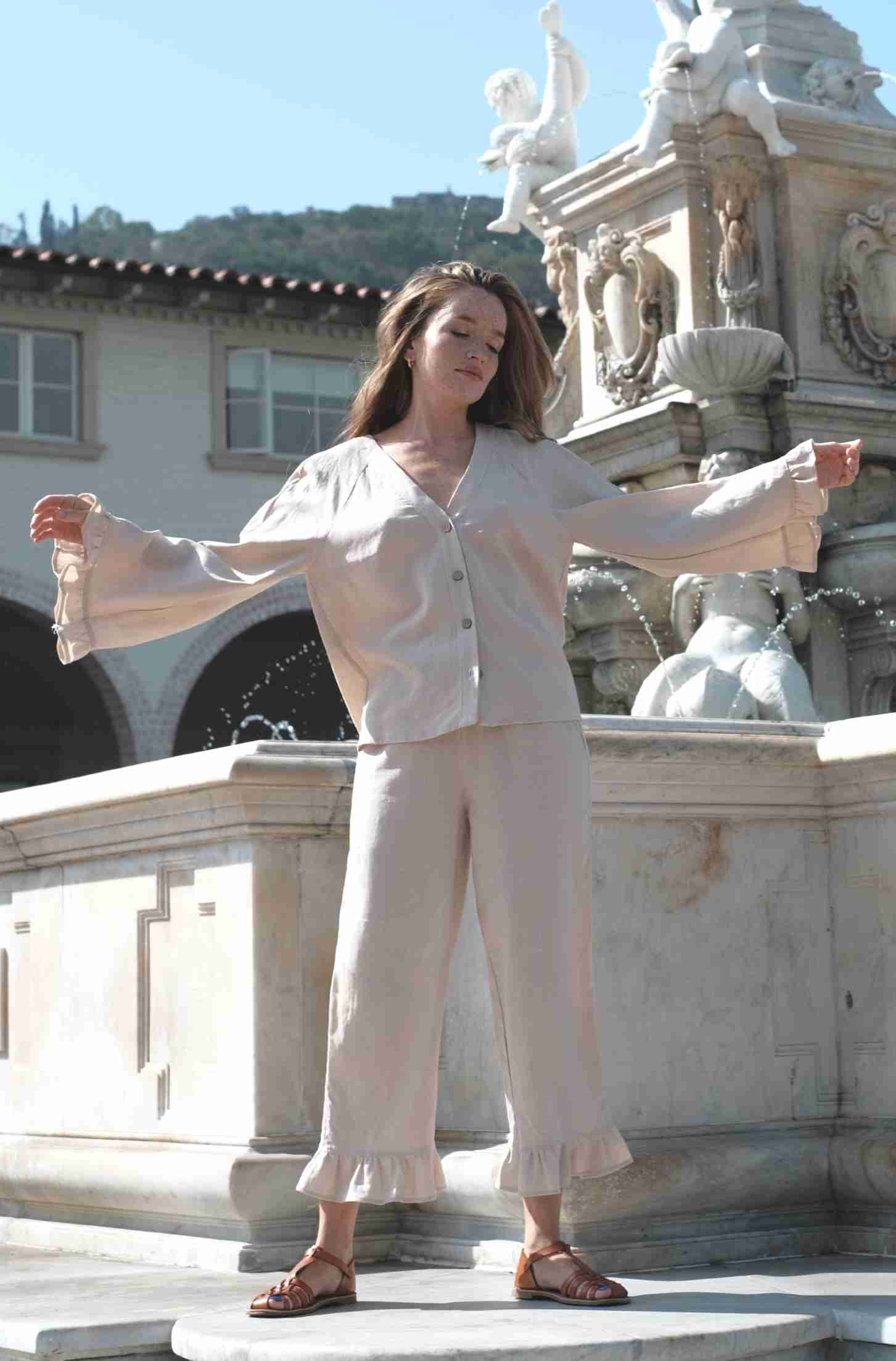 MONA LIZ Linen Jacket and Pants Set - Handmade in California