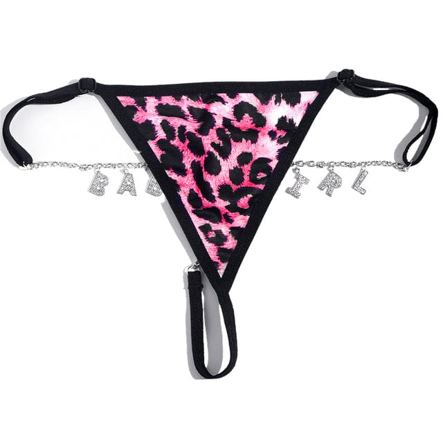Sexy Leopard Bikini Thong Custom Name Waist Chain for Women - Personalized Crystal Letter Body Jewelry