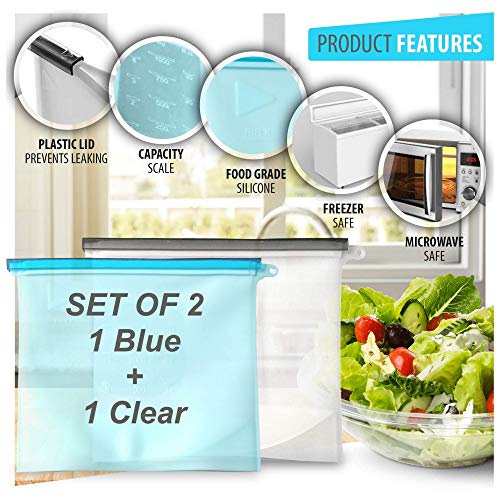 Reusable Silicone Food Storage Bags 102oz XXL (Set of 2) - Freezer Safe, Zero Waste, Sous Vide Compatible