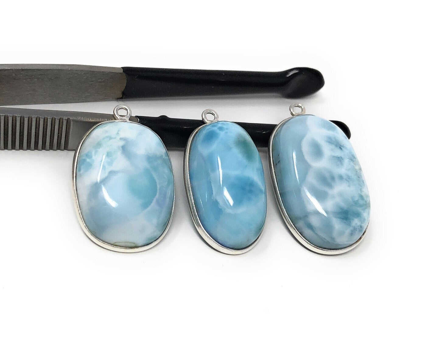 3 Pc AAA Grade Larimar Gemstone Charms, Sterling Silver DIY Jewelry Supplies