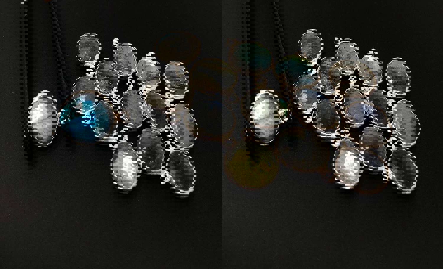 5 Pcs Labradorite Gemstone Charms, Sterling Silver Charms for DIY Jewelry Making