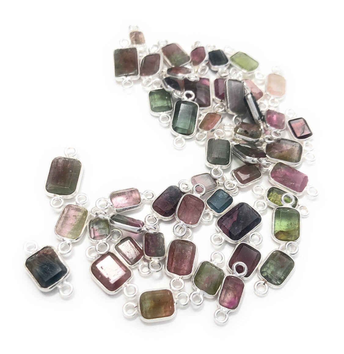 6 Pcs Natural Tourmaline Gemstone Connectors for DIY Jewelry Making