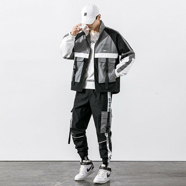 Hip Hop Work Wear Mens Jacket & Pant 2PCs Set Tracksuit Clothing