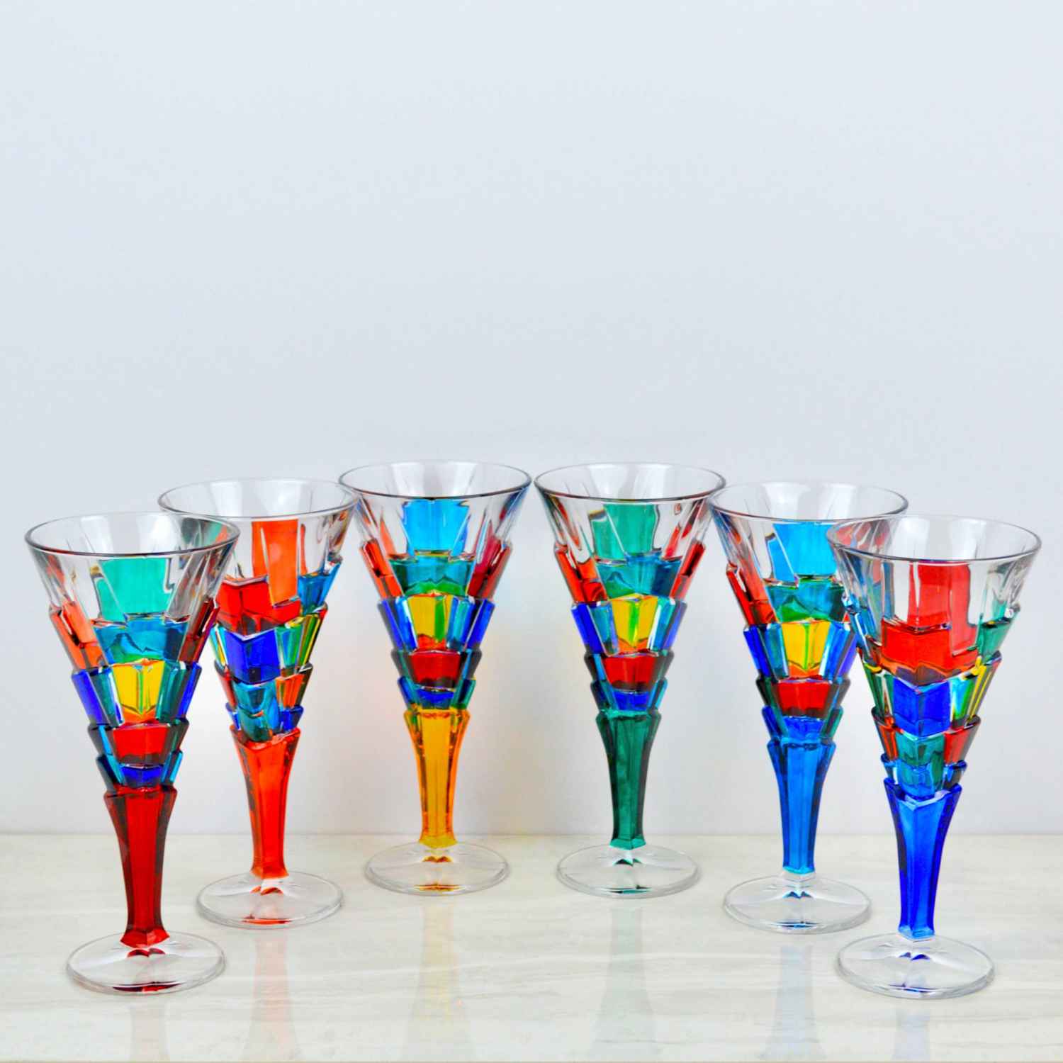 Italian Crystal Wine Glasses, Crack Design, Set of 2