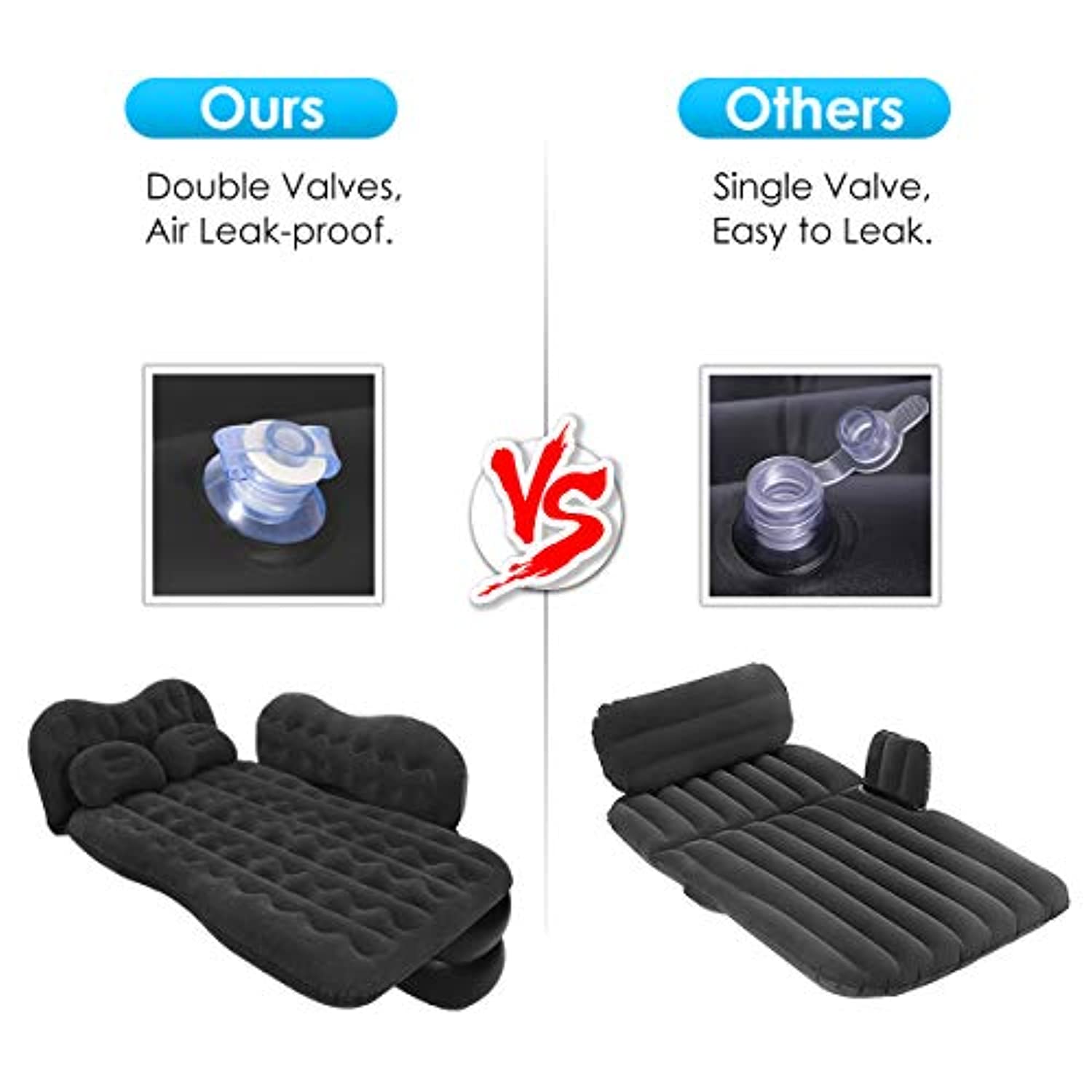 Grassman Inflatable Car Air Mattress with Two Pillows for Travel & Outdoor Activities