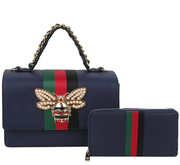 Queen Bee Boxy Leather Handbag/Wallet Set