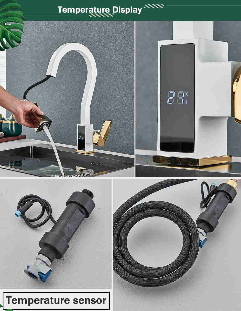 MIRODEMI® Pull Out Digital Temperature Display Flexible Kitchen Faucet
